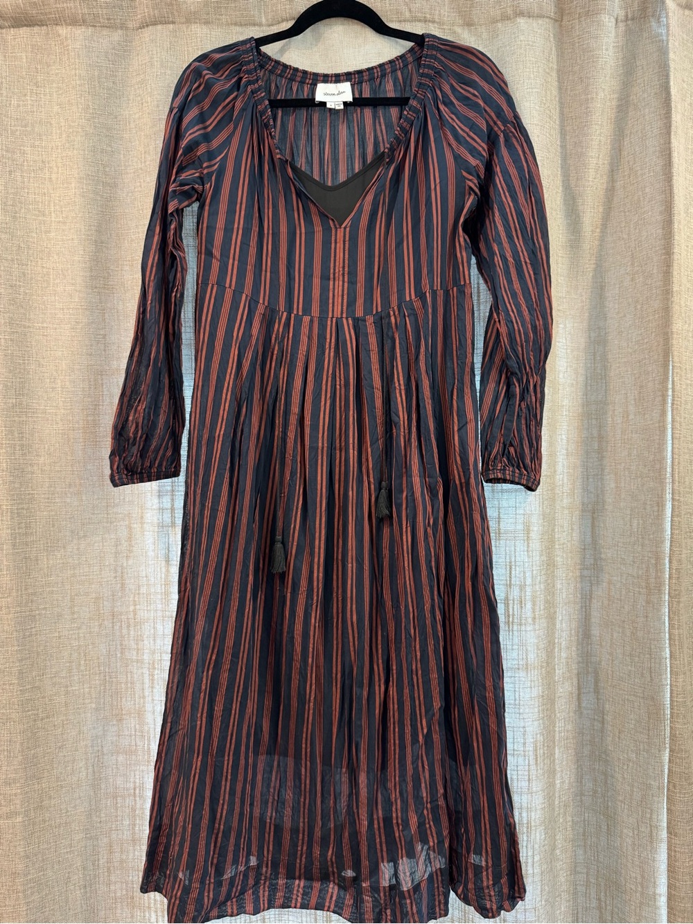 Steven Alan Black and Rust Striped Long Sleeve Maxi Dress